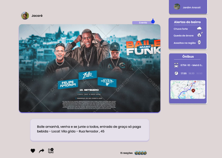 Uma imagem que mostra a plataforma em uso, focando na troca de informações relevantes nos bairros